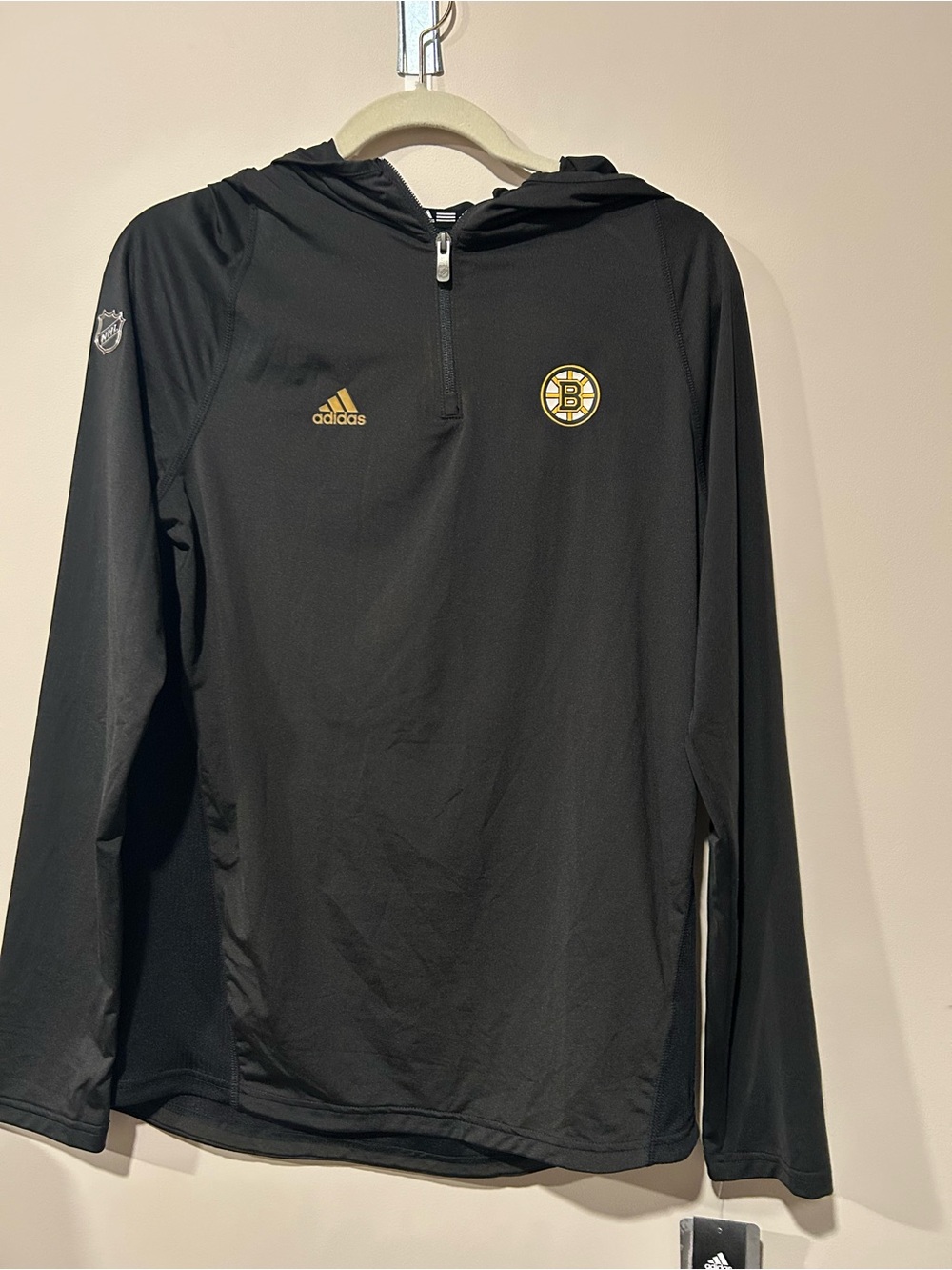 adidas Black Boston Bruins Hooded Half-Zip Pullover